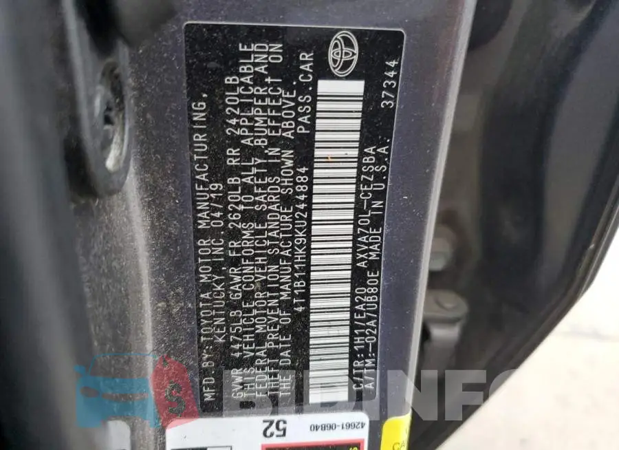 4T1B11HK9KU244884 Photo# 12