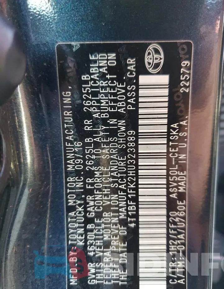 4T1BF1FK2HU323889 Photo# 12