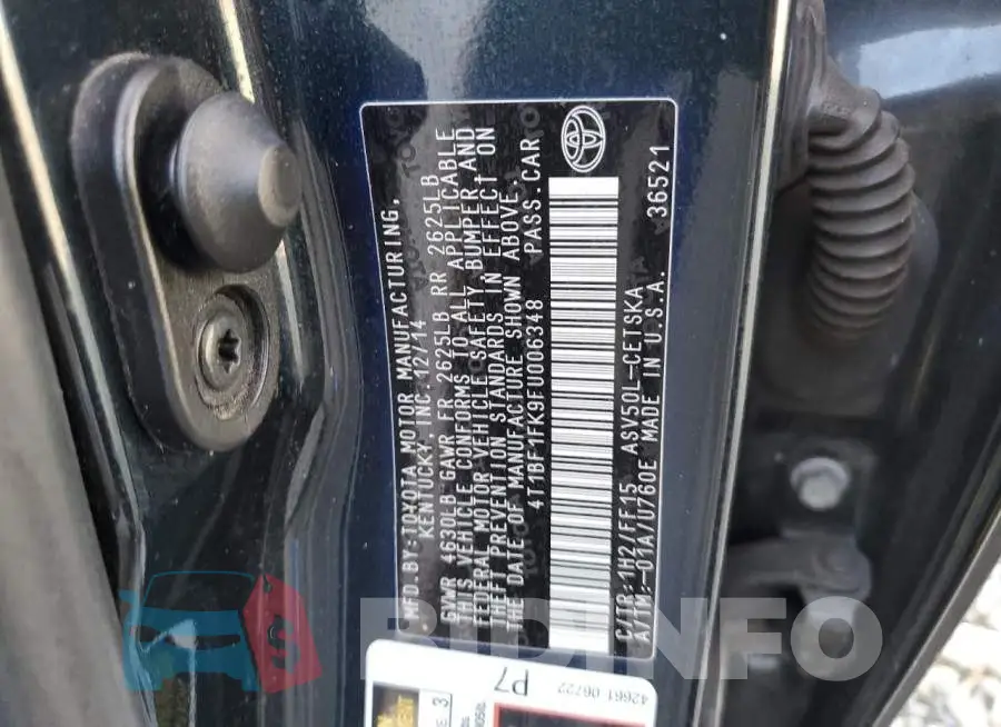 4T1BF1FK9FU006348 Photo# 12