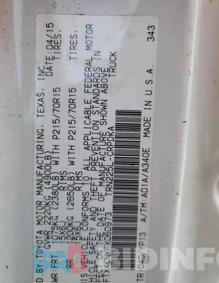 5TFTX4CNXFX060973 Photo# 12