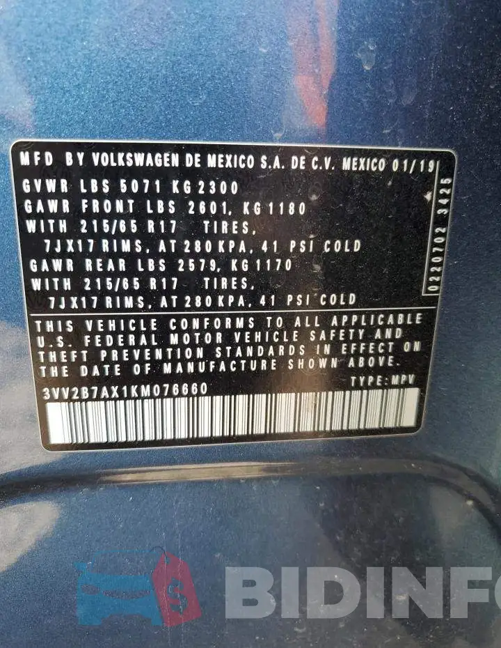 3VV2B7AX1KM076660 Photo# 13