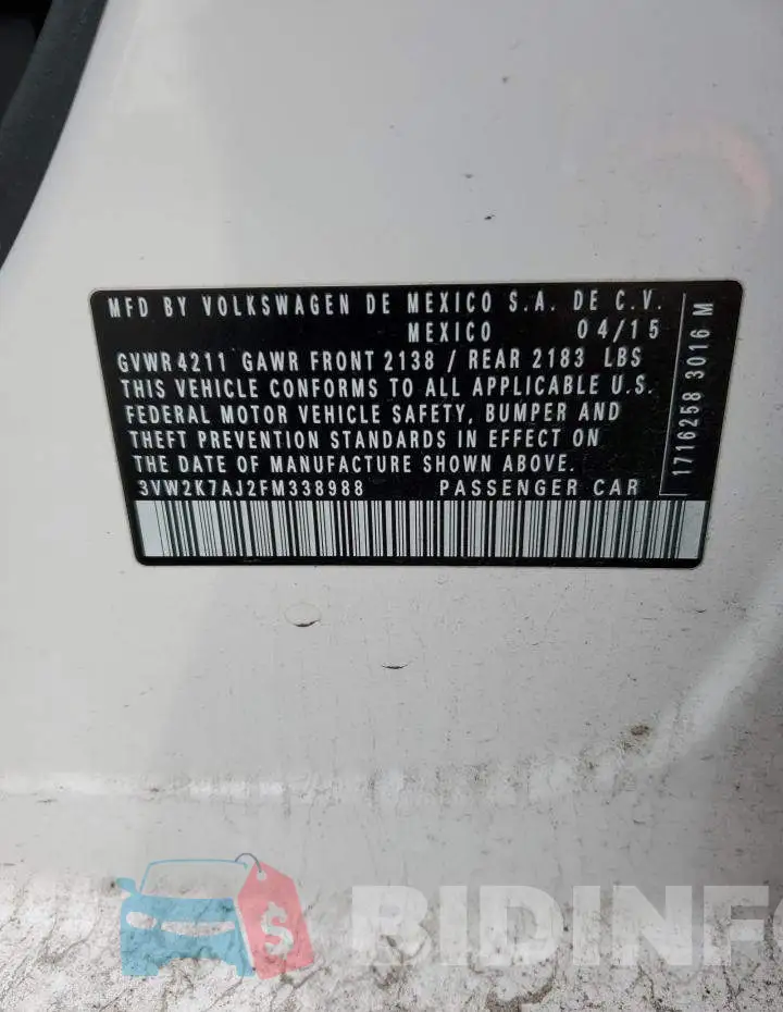 3VW2K7AJ2FM338988 Photo# 12