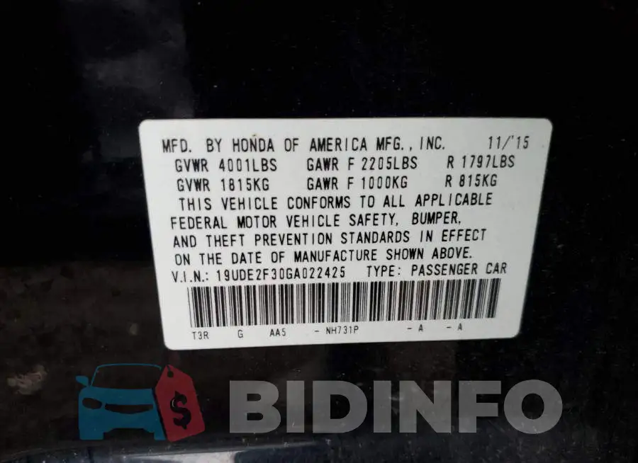 19UDE2F30GA022425 Photo# 12