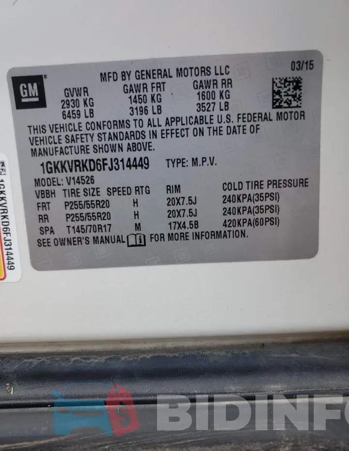 1GKKVRKD6FJ314449 Photo# 13