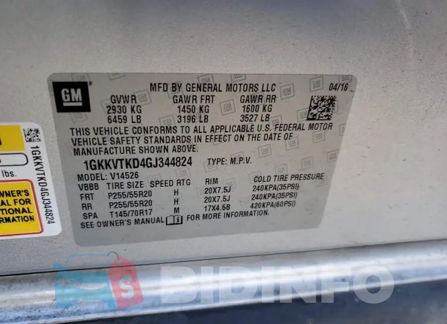 1GKKVTKD4GJ344824 Photo# 13