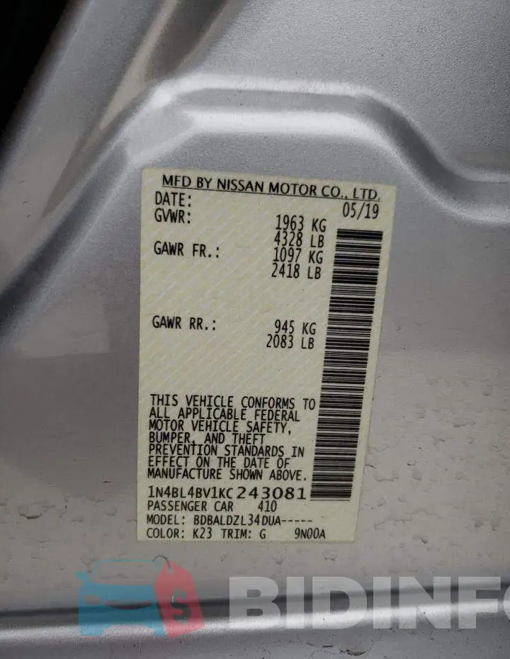 1N4BL4BV1KC243081 Photo# 13