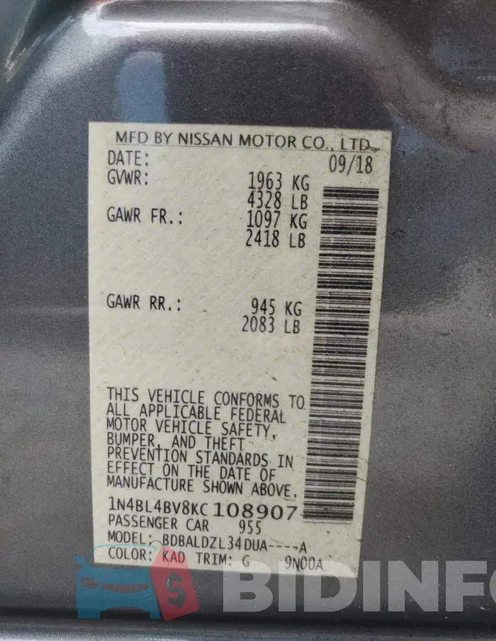 1N4BL4BV8KC108907 Photo# 12