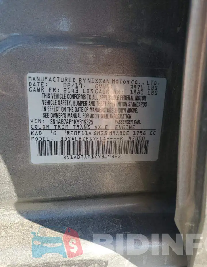 3N1AB7AP1KY319325 Photo# 12