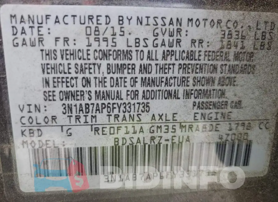 3N1AB7AP6FY331735 Photo# 12