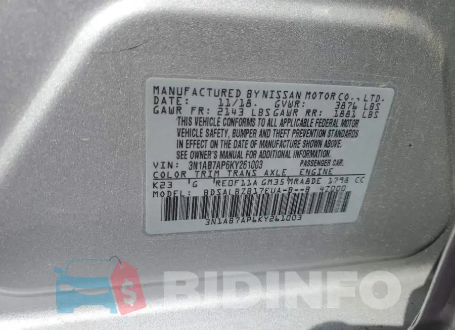 3N1AB7AP6KY261003 Photo# 12