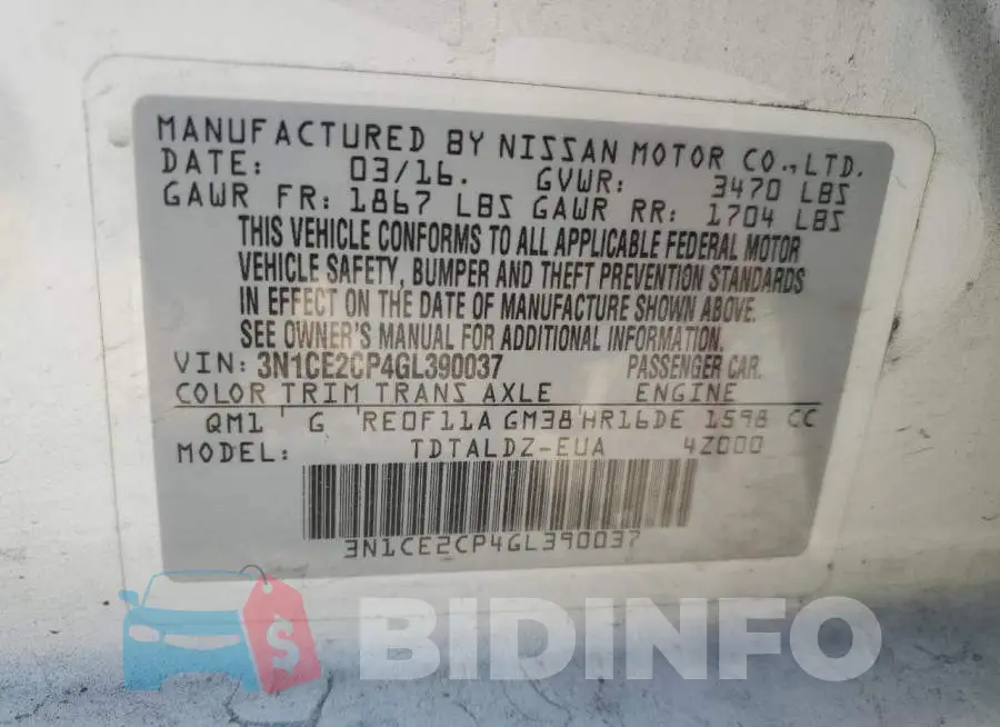 3N1CE2CP4GL390037 Photo# 13