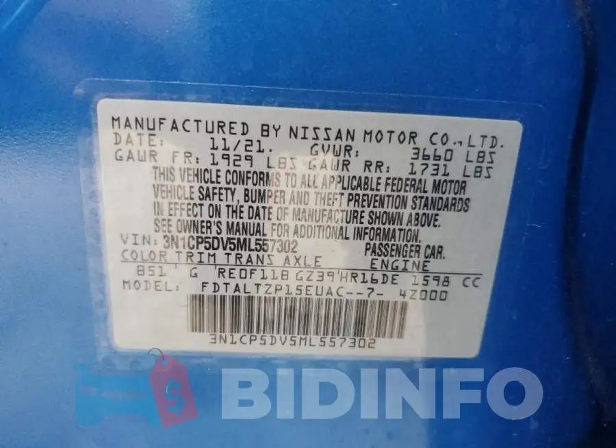 3N1CP5DV5ML557302 Photo# 13