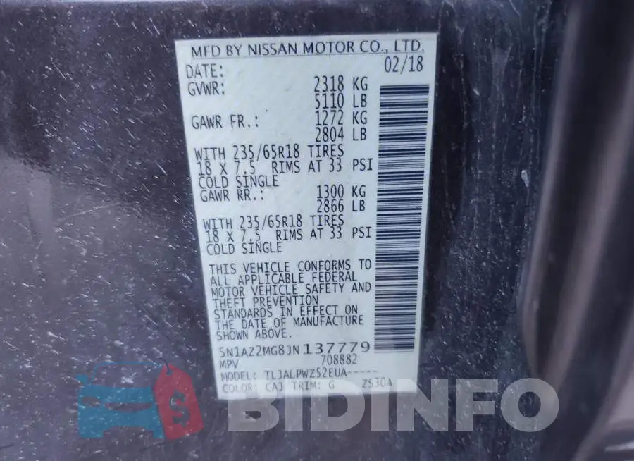 5N1AZ2MG8JN137779 Photo# 12