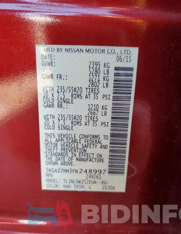 5N1AZ2MH3FN248997 Photo# 13