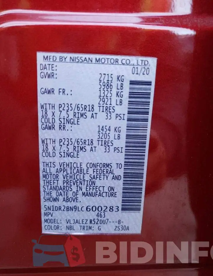 5N1DR2BN9LC600283 Photo# 13