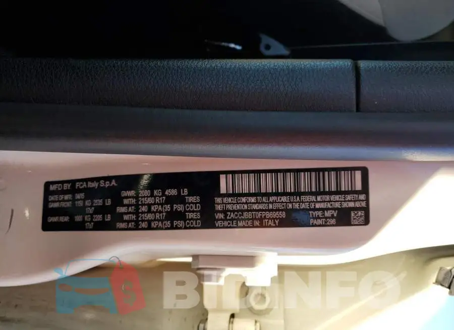 ZACCJBBT0FPB69558 Photo# 13