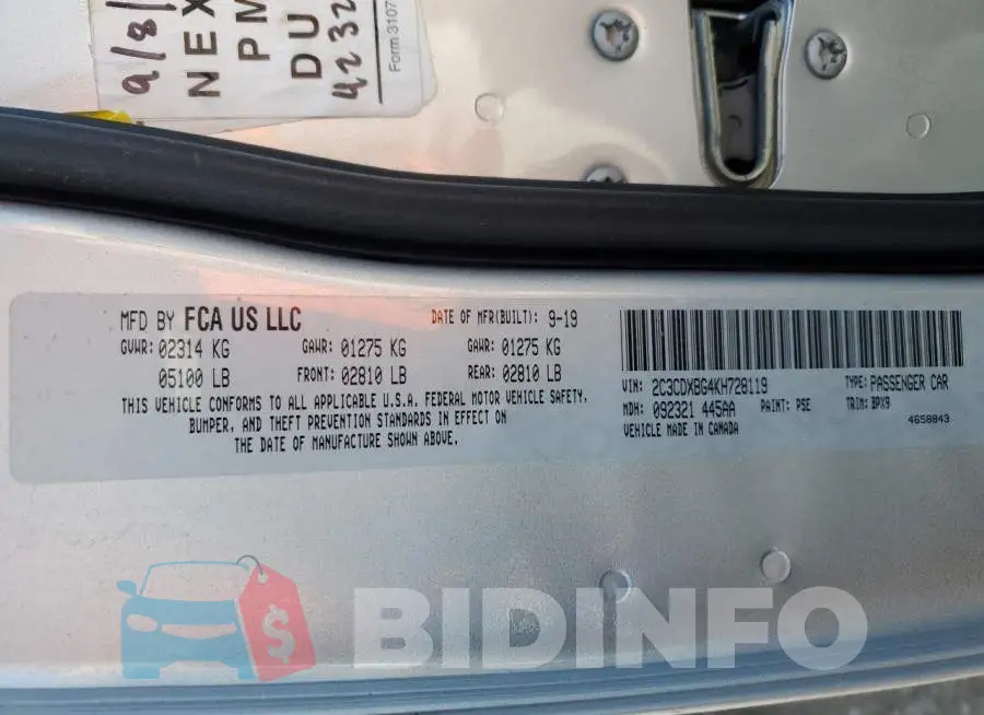 2C3CDXBG4KH728119 Photo# 12