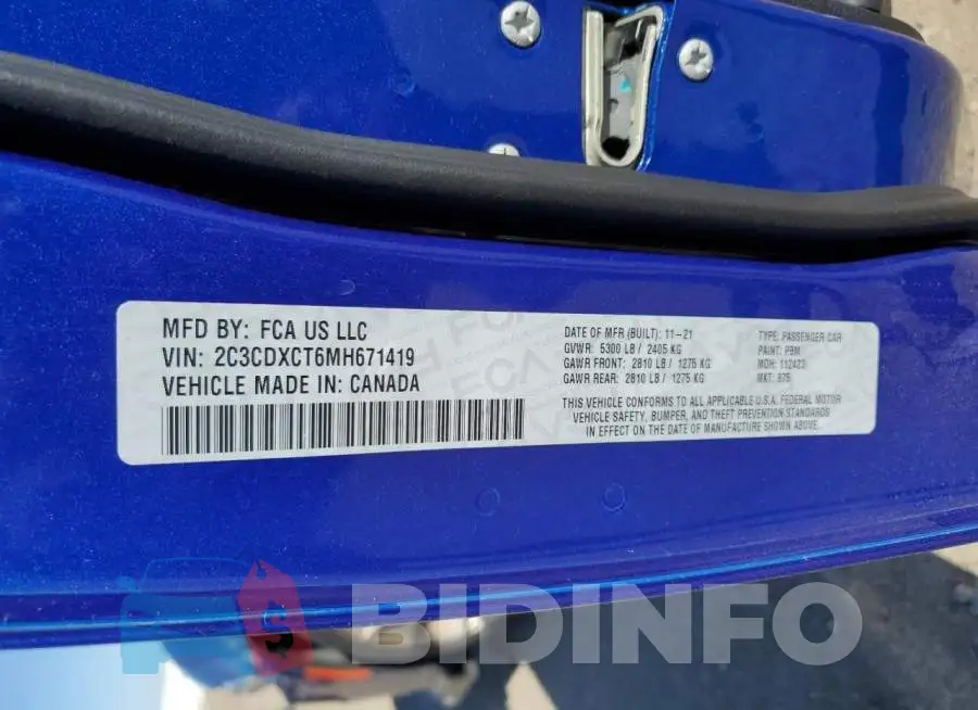 2C3CDXCT6MH671419 Photo# 13