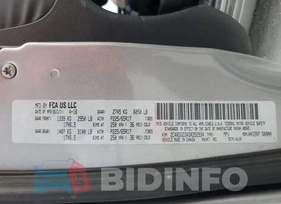 2C4RDGEGXGR352934 Photo# 14
