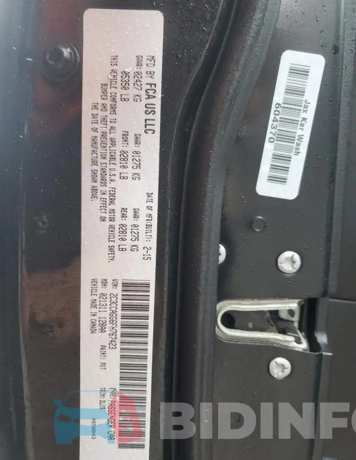 2C3CCAGG6FH767423 Photo# 13