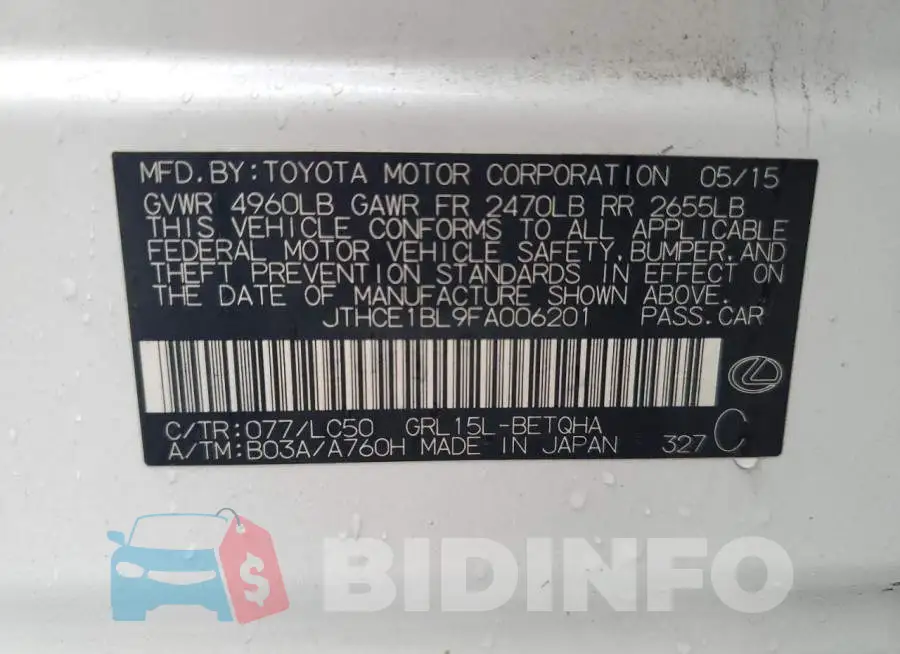 JTHCE1BL9FA006201 Photo# 12