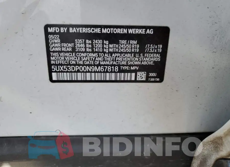 5UX53DP00N9M67818 Photo# 13