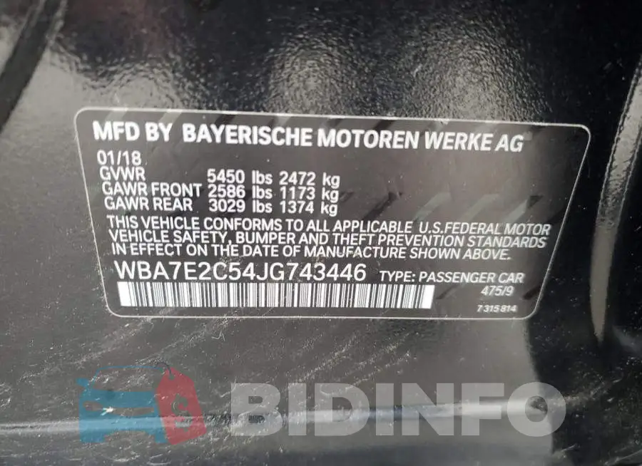 WBA7E2C54JG743446 Photo# 12