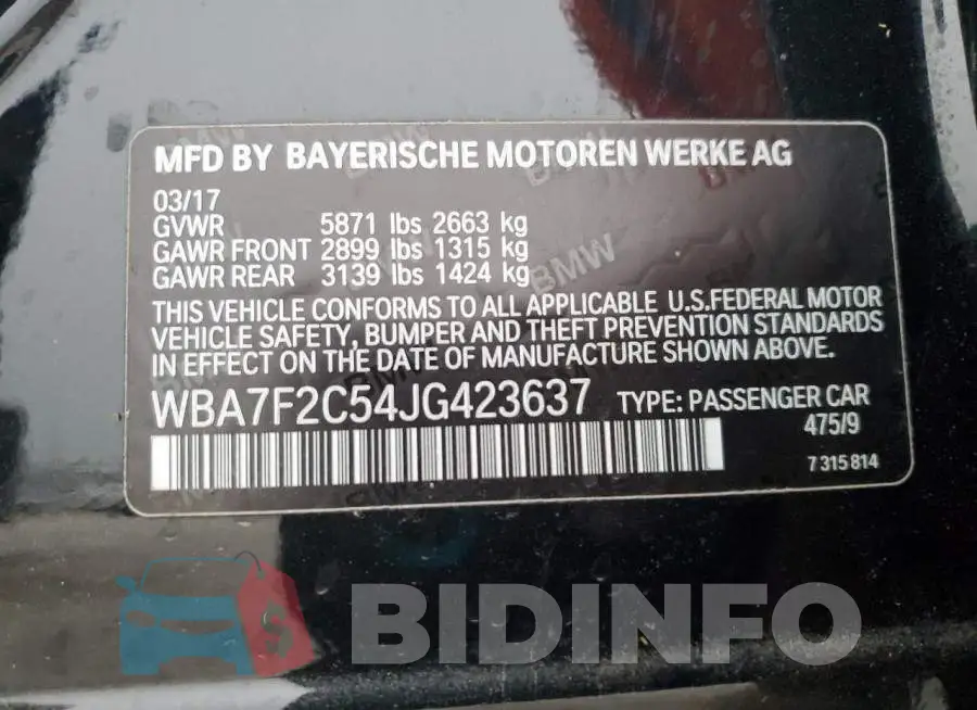 WBA7F2C54JG423637 Photo# 12