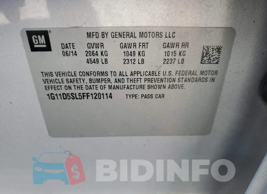 1G11D5SL5FF120114 Photo# 12