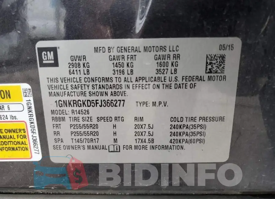 1GNKRGKD5FJ366277 Photo# 12