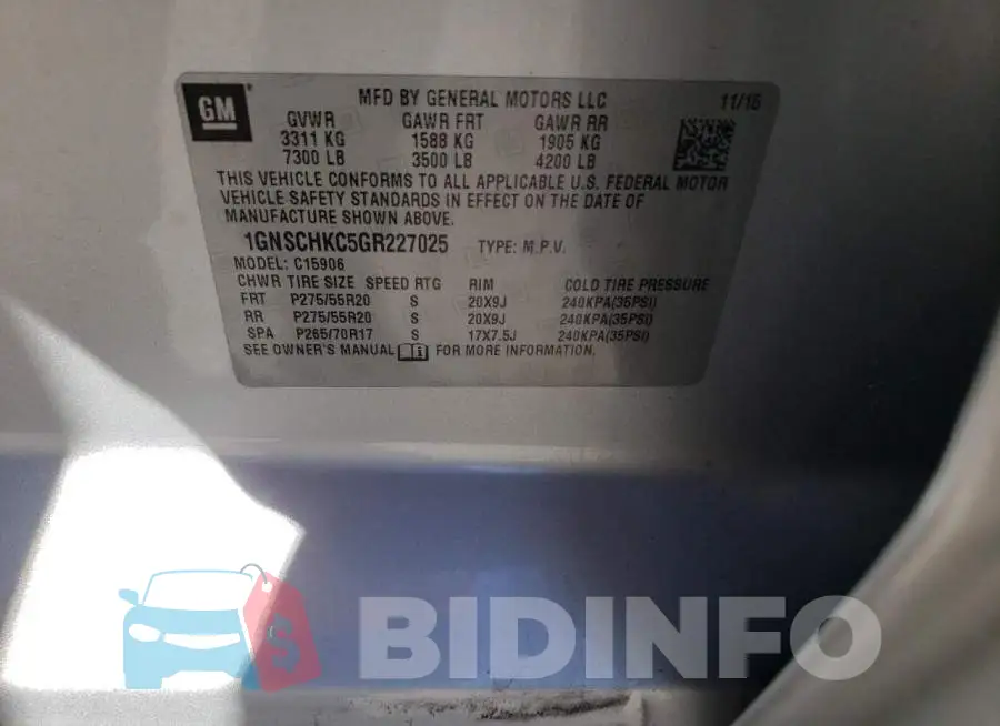 1GNSCHKC5GR227025 Photo# 13