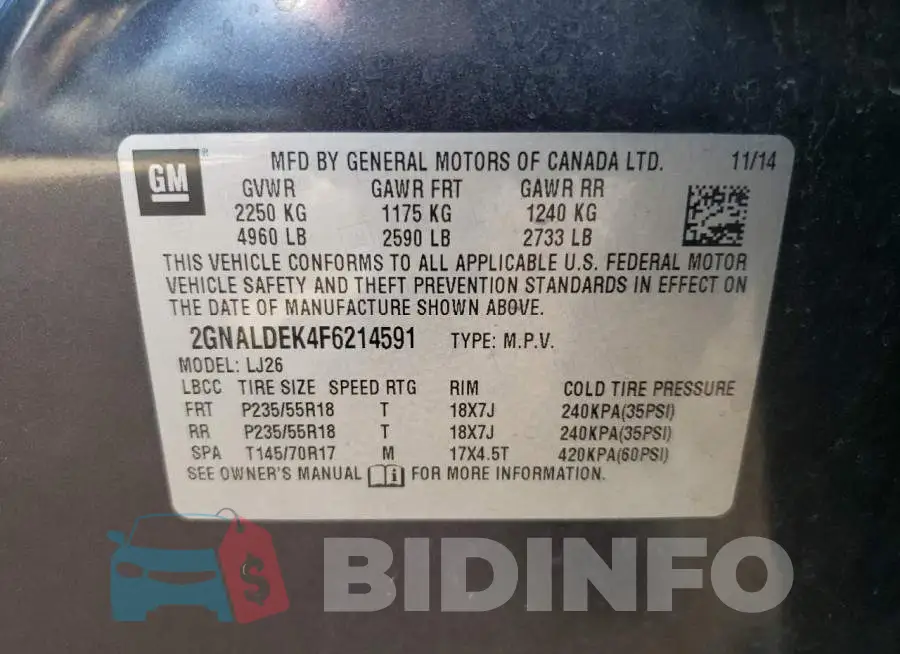 2GNALDEK4F6214591 Photo# 12