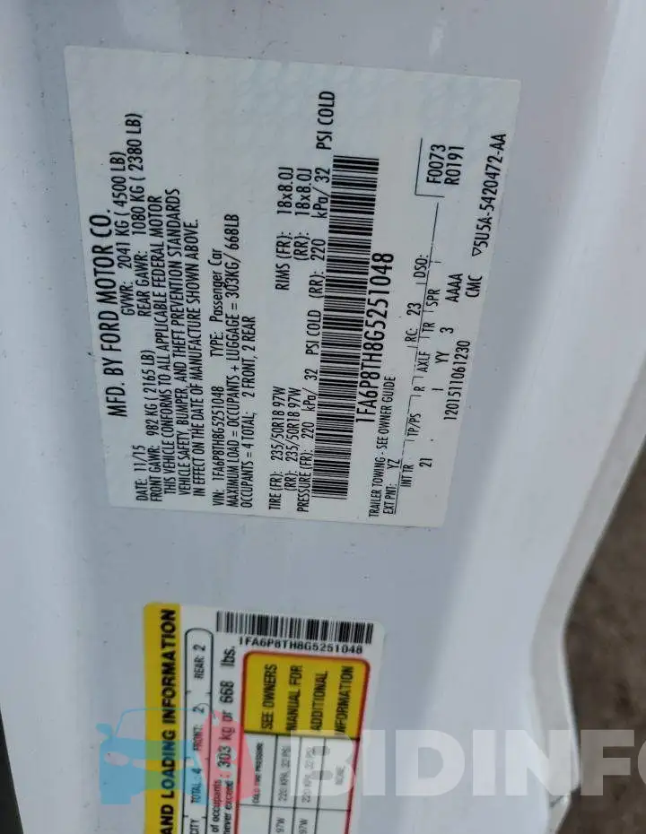 1FA6P8TH8G5251048 Photo# 12