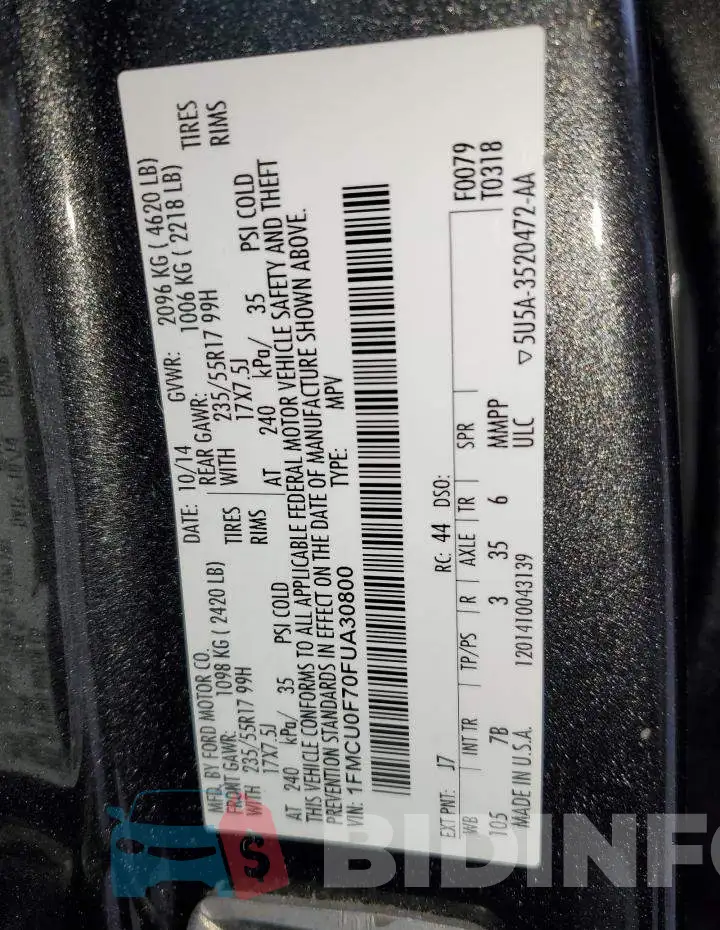 1FMCU0F70FUA30800 Photo# 13