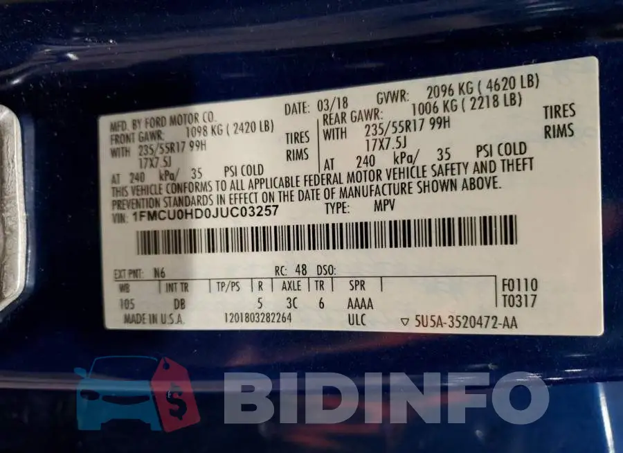 1FMCU0HD0JUC03257 Photo# 12