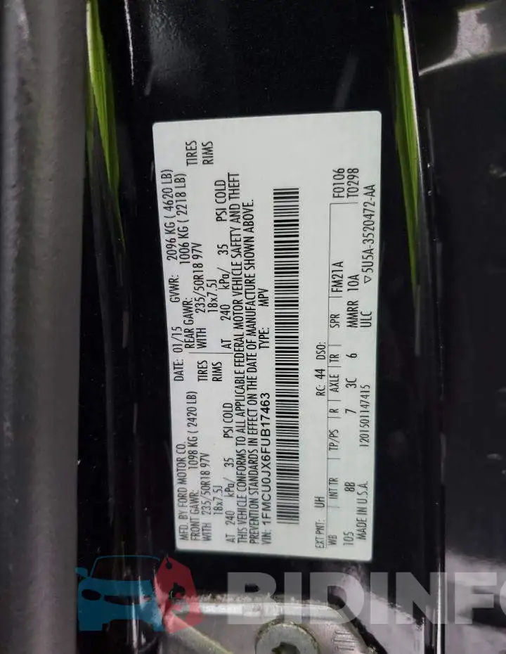1FMCU0JX6FUB17463 Photo# 12