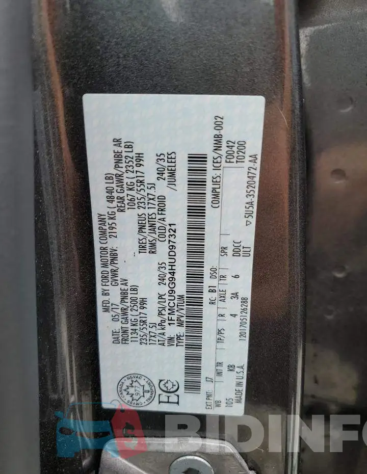 1FMCU9G94HUD97321 Photo# 13
