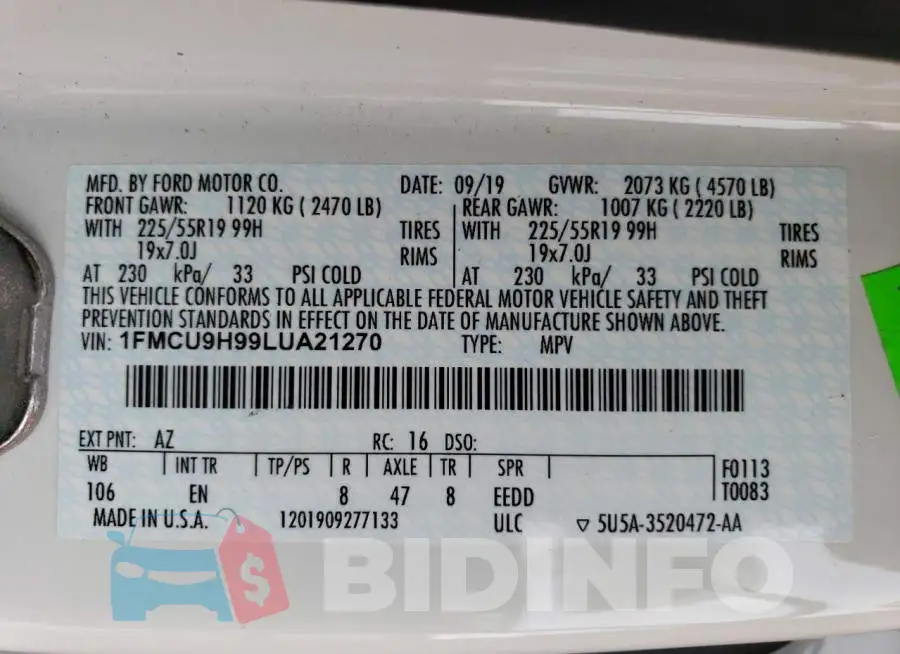 1FMCU9H99LUA21270 Photo# 13