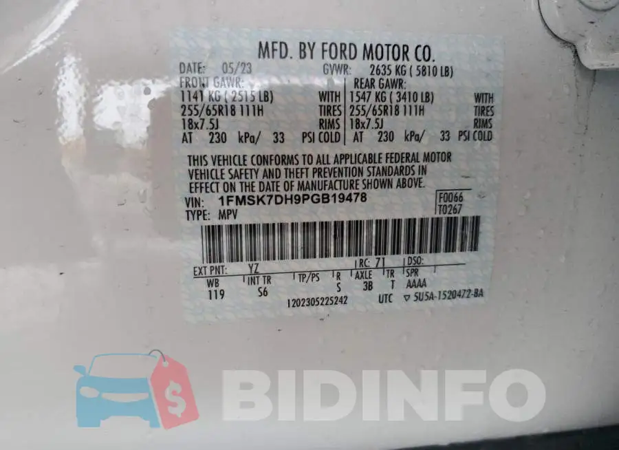 1FMSK7DH9PGB19478 Photo# 13