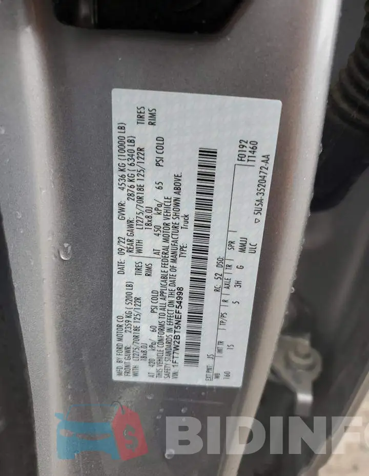 1FT7W2BT5NEF54998 Photo# 12