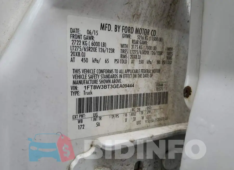 1FT8W3BT3GEA09444 Photo# 13