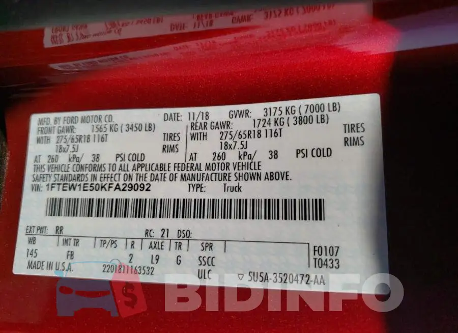 1FTEW1E50KFA29092 Photo# 12