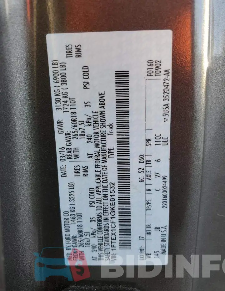 1FTEX1CF1GKE01532 Photo# 12