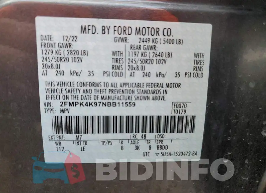 2FMPK4K97NBB11559 Photo# 13