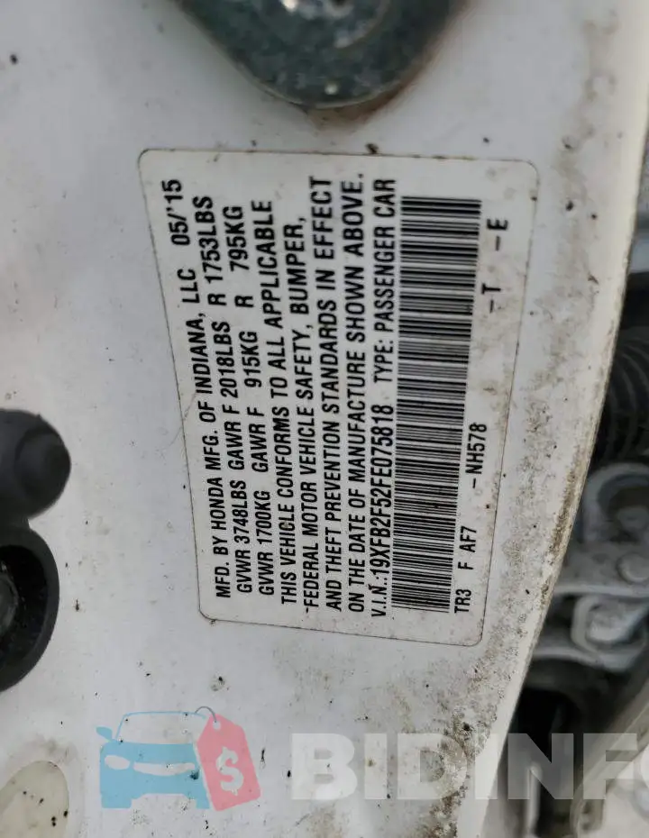 19XFB2F52FE075818 Photo# 12