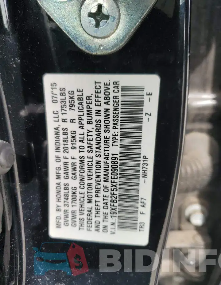 19XFB2F5XFE090891 Photo# 12