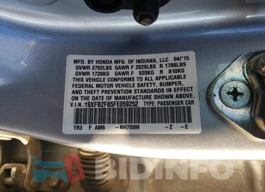 19XFB2F85FE059252 Photo# 12