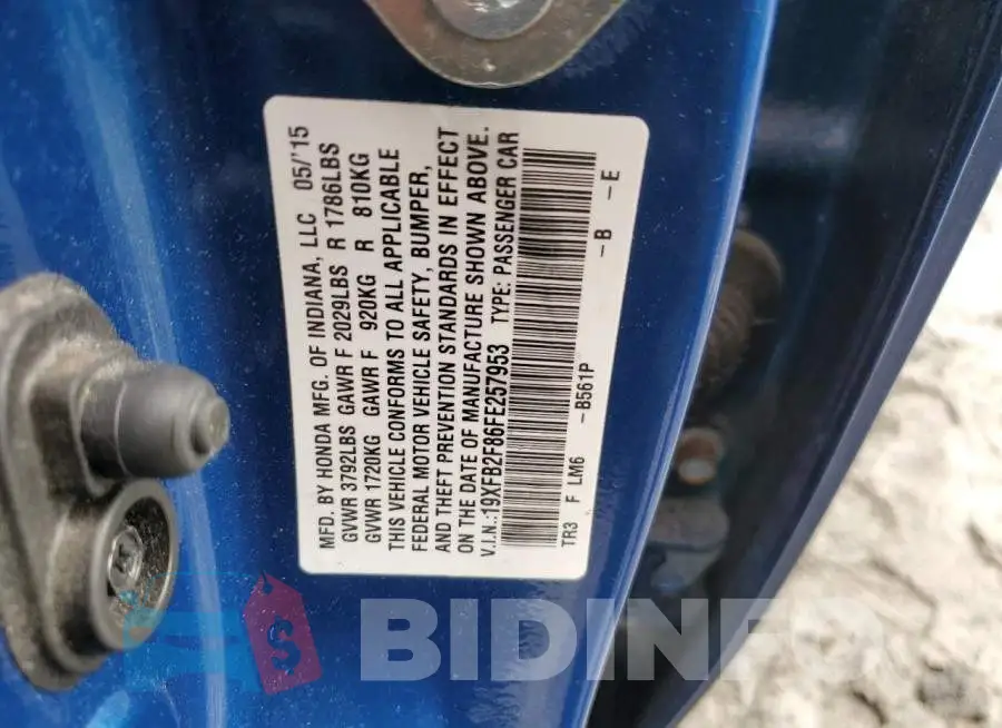 19XFB2F86FE257953 Photo# 12