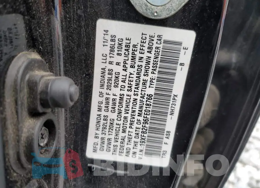 19XFB2F96FE018766 Photo# 12