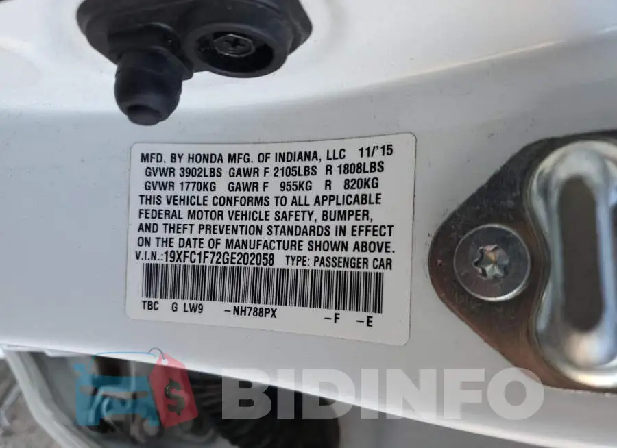 19XFC1F72GE202058 Photo# 12